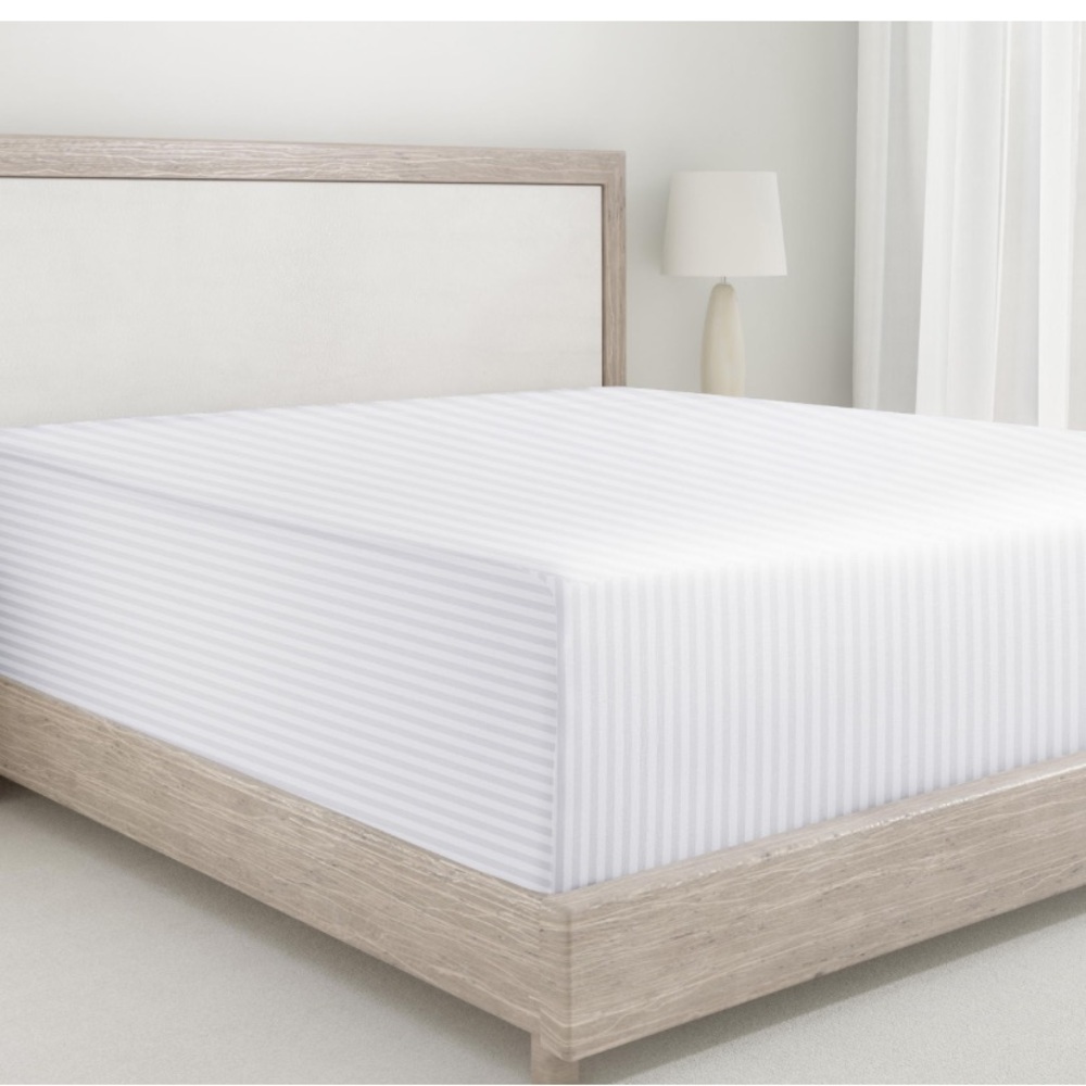 Sateen Cotton Fitted Sheet Size Full White Striped